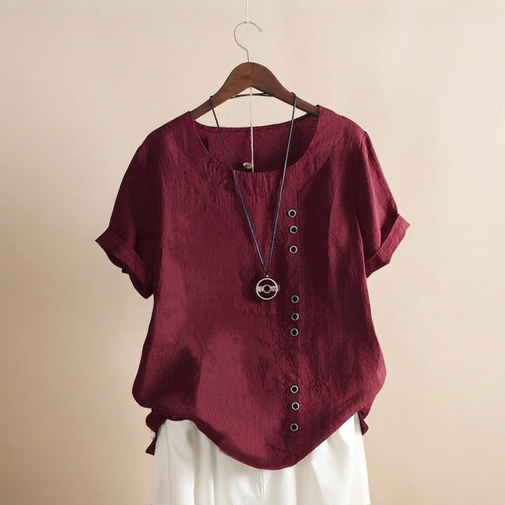 Blusa Jayla feminina casual elegante, proporcionando conforto. Um top versátil de manga curta para o verão.