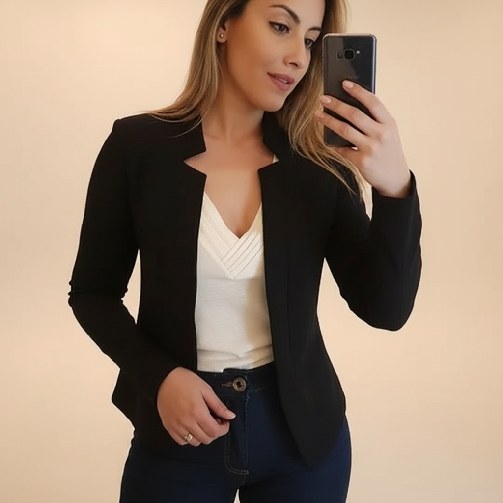Moda feminina: blazer elegante e moderno. Casaco versátil para roupa formal e casual, perfeito para qualquer estação.