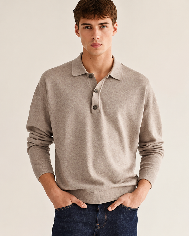 Camisa masculina casual com gola e mangas longas. Estilo versátil para moda masculina do dia a dia.