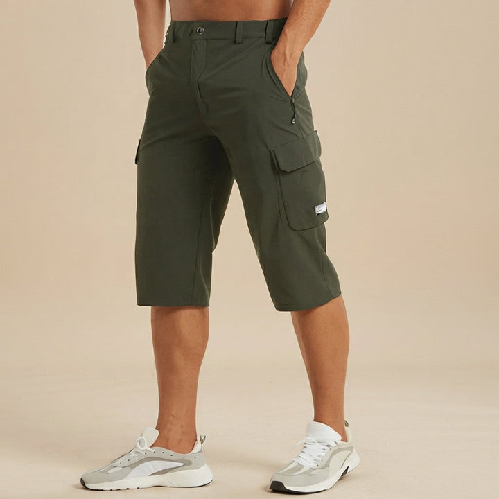 Shorts cargo masculinos elásticos, tendência casual. Conforto e praticidade para o dia a dia no verão com bolsos úteis.