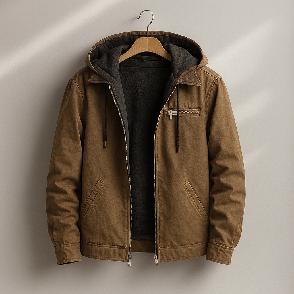 Jaqueta masculina robusta de inverno com capuz, ideal para o frio intenso e estilo casual. Conforto e proteção garantidos.