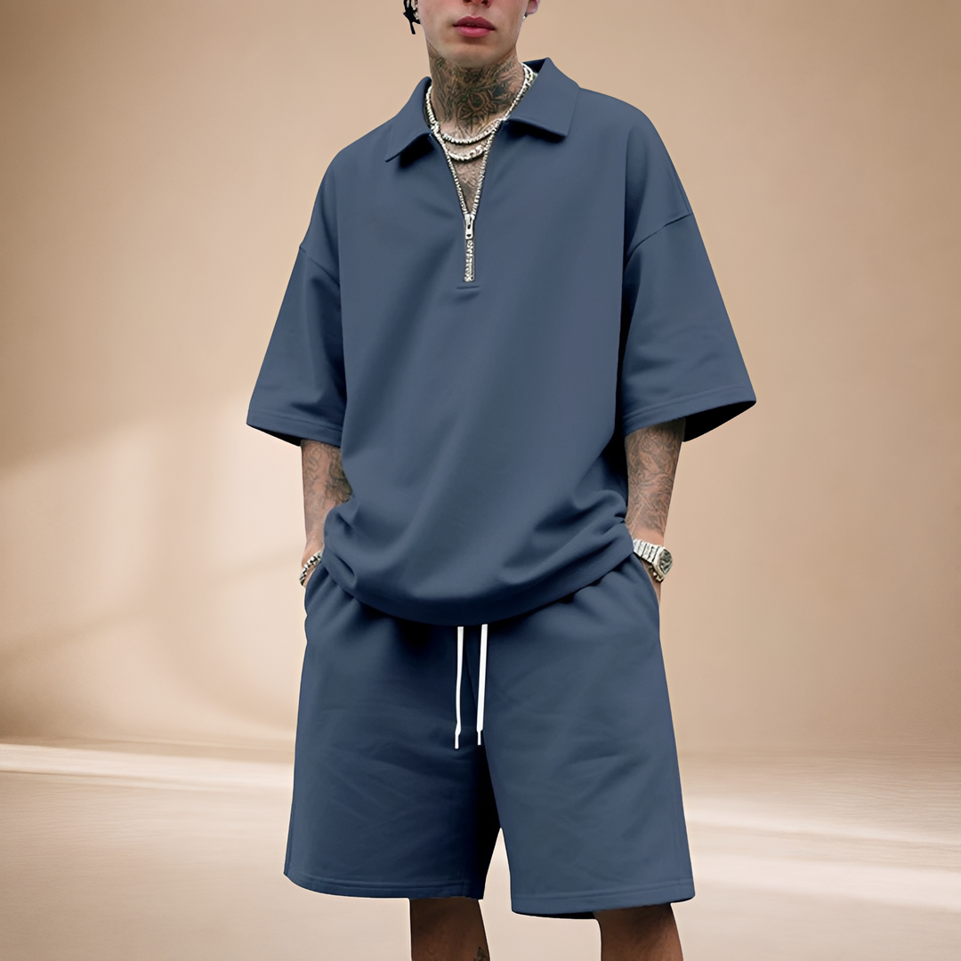 Conjunto masculino com zíper, modelagem solta para máximo conforto. Roupa casual ideal para o verão.