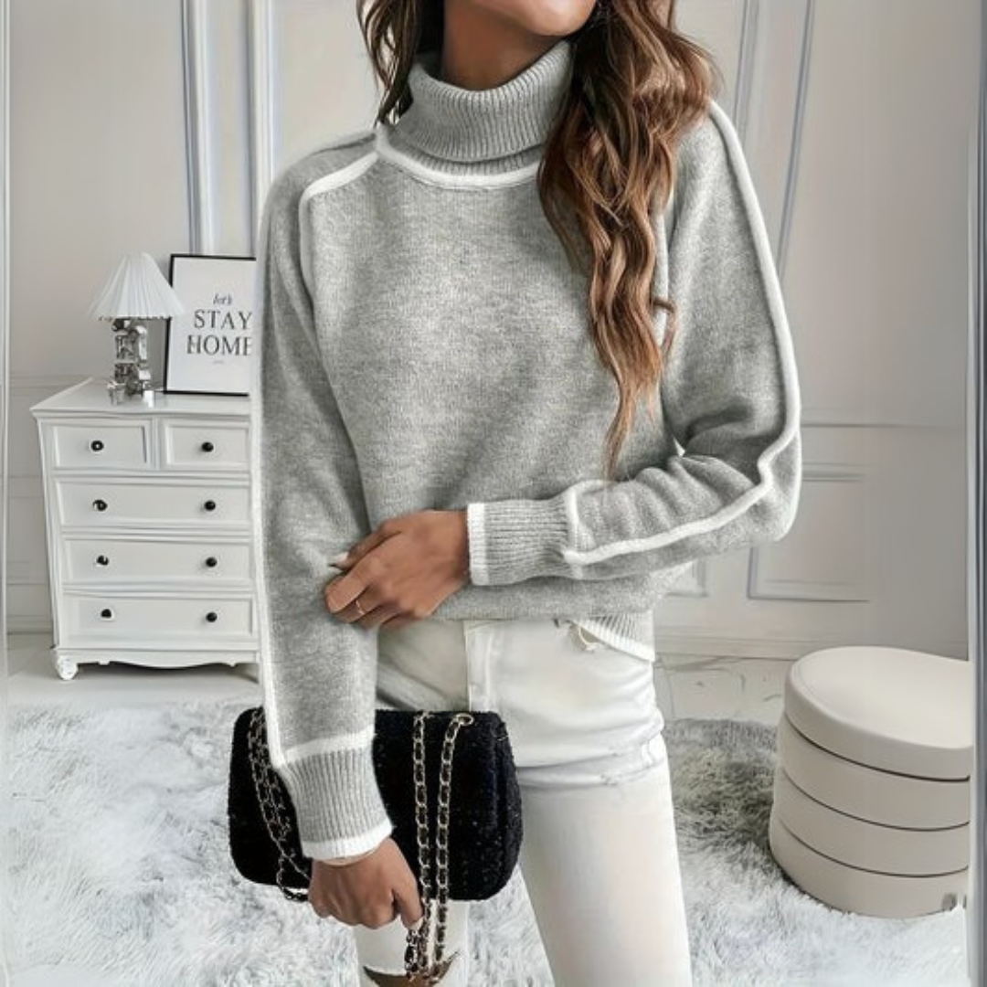 Roupa feminina: Suéter de gola alta, malha confortável e elegante. Perfeito para o inverno e moda casual.