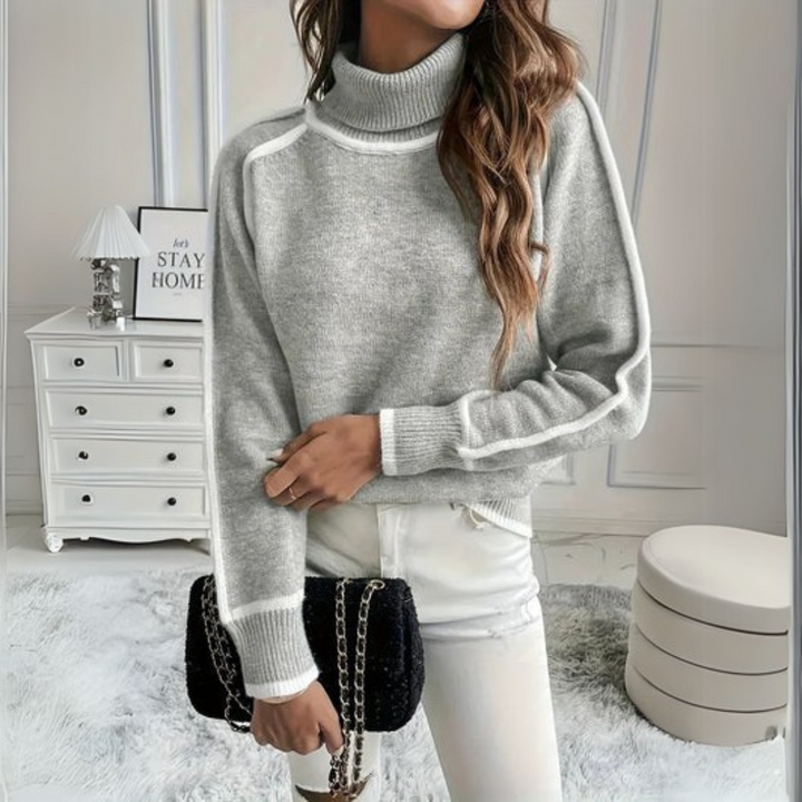 Roupa feminina: Suéter de gola alta, malha confortável e elegante. Perfeito para o inverno e moda casual.