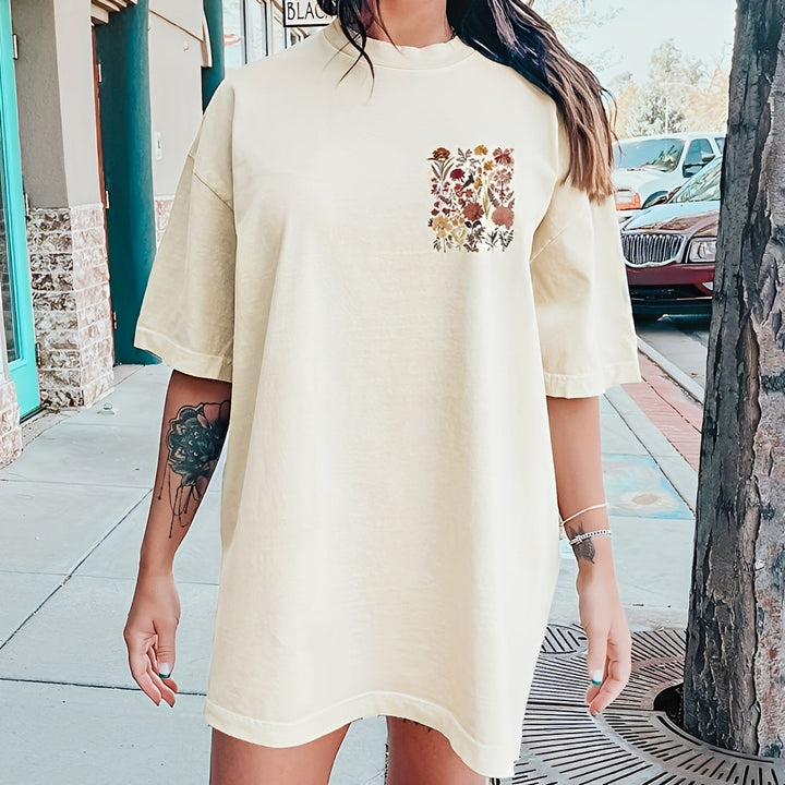 Camiseta feminina floral estampada para verão, blusa casual confortável com design elegante para o dia a dia.
