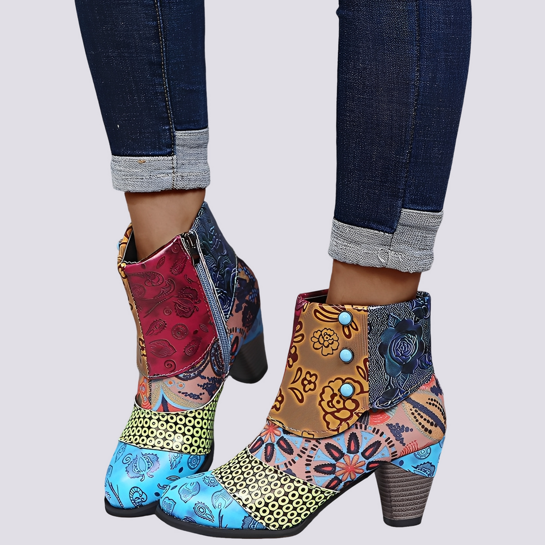 Botas femininas boêmias coloridas para o dia a dia, estilo casual e confortável, perfeitas para todas as estações.
