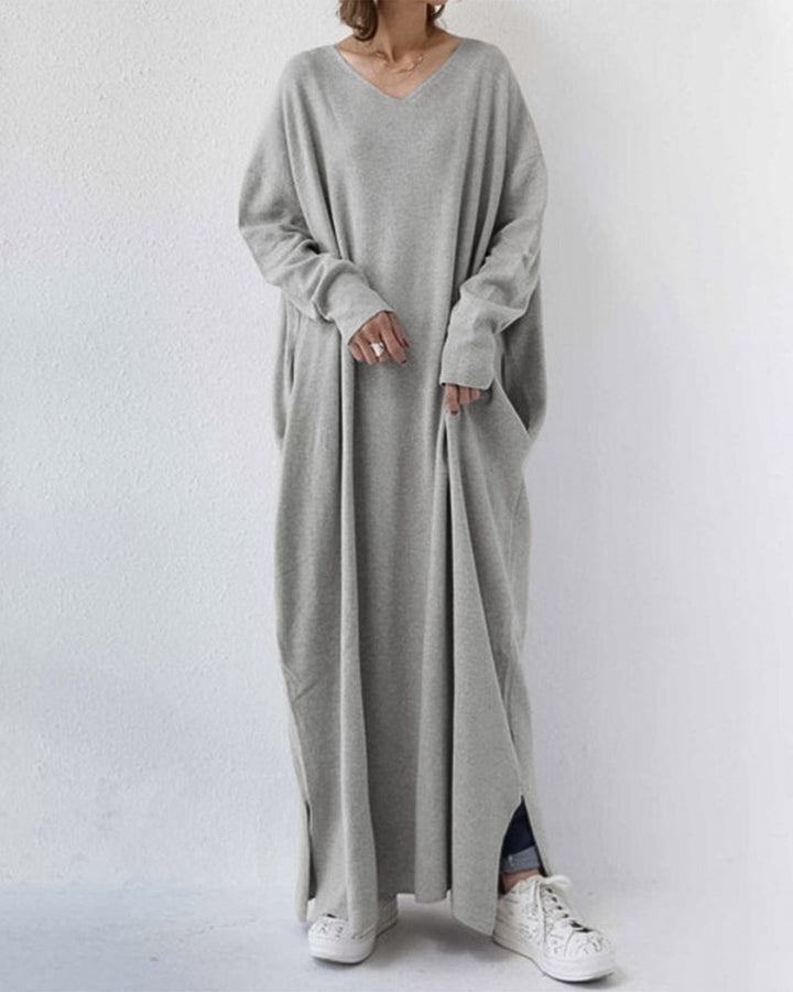 Vestido longo feminino elegante para inverno com mangas compridas. Perfeito para moda inverno confortável.