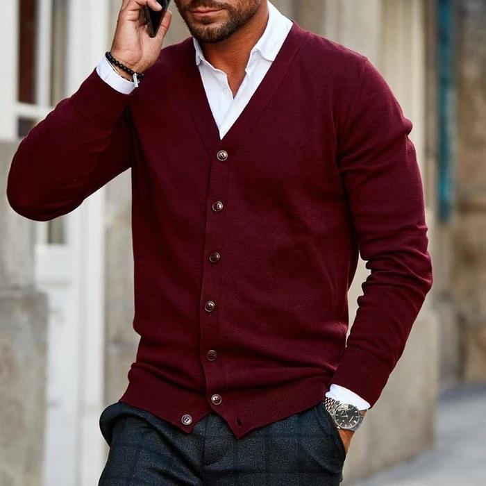 Cardigan masculino Aamir, tricô elegante e confortável para o inverno.