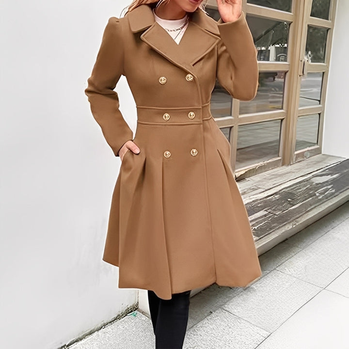 Trench-coat feminino clássico ajustado, abotoamento duplo, ideal para outono/primavera.