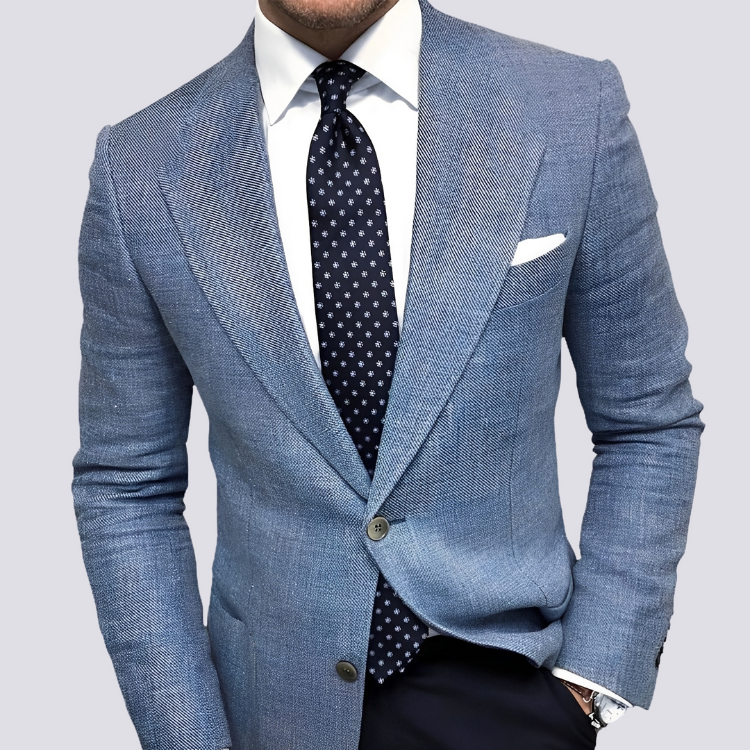 Blazer masculino elegante, proporciona estilo sofisticado. Casaco formal para festas e moda transição.