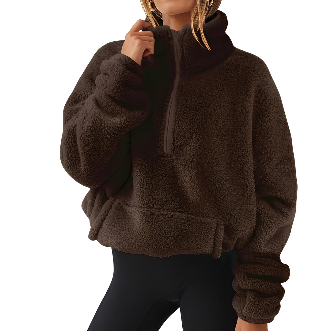 Suéter feminino de inverno, quente, casual, com meio fecho, ideal para o frio e conforto diário.
