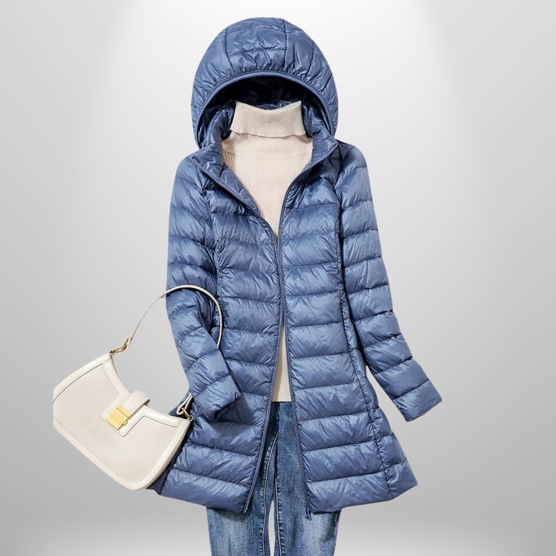 Jaqueta feminina ultraleve e confortável, perfeita para outono e inverno. Estilo casual e moderno.