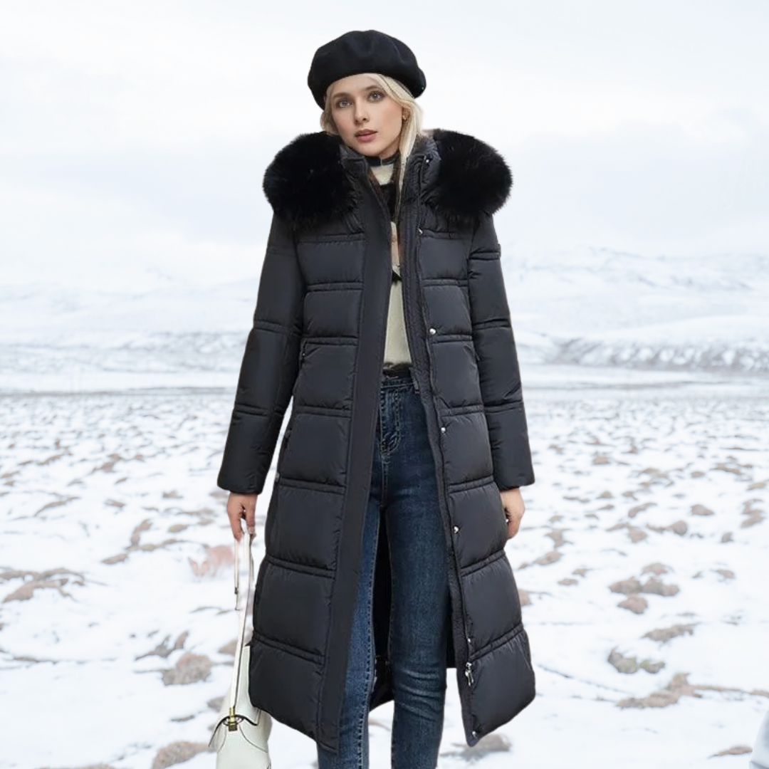 Casaco feminino elegante para frio intenso, agasalho térmico de inverno.