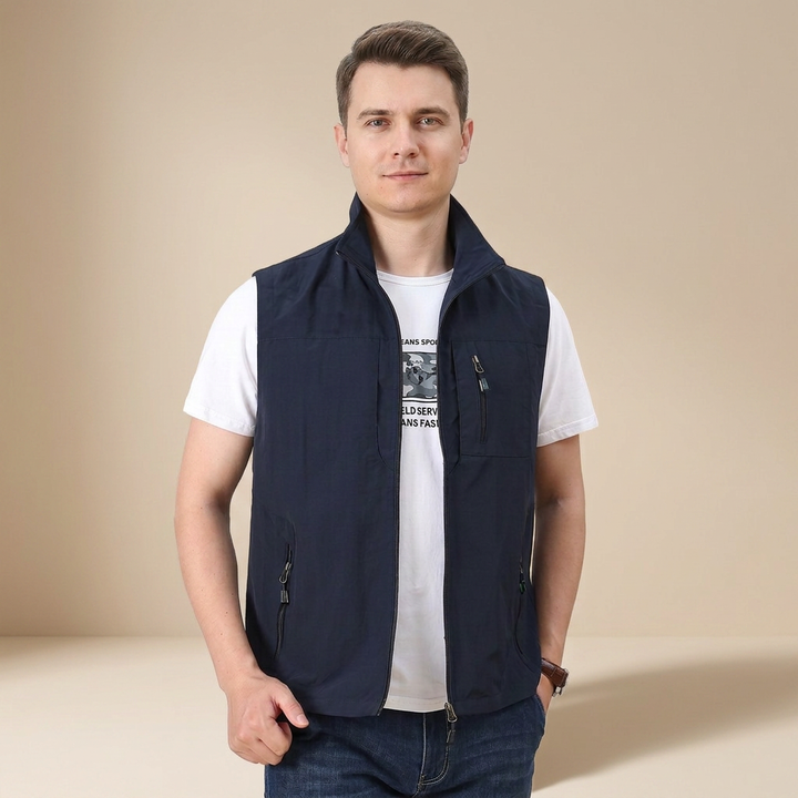 Colete masculino leve casual, ideal para o verão. Estilo e conforto sem mangas.