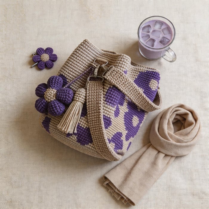 Saco de croché feito à mão com motivos florais. Bolsa tote feminina de algodão, estilo artesanal e único para mulher.