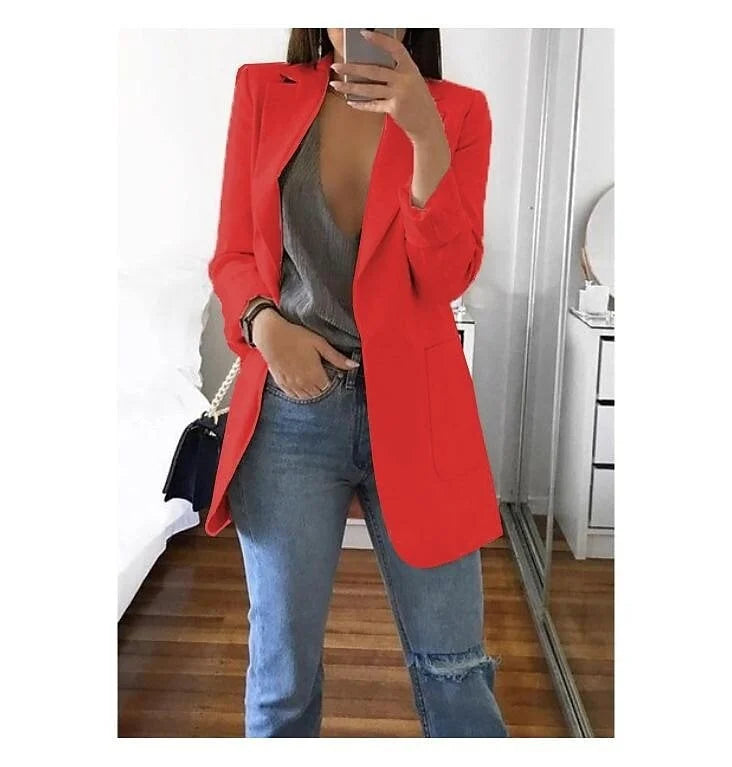 Jaqueta blazer feminina para outono/inverno, combina com saia ou calça. Versátil.