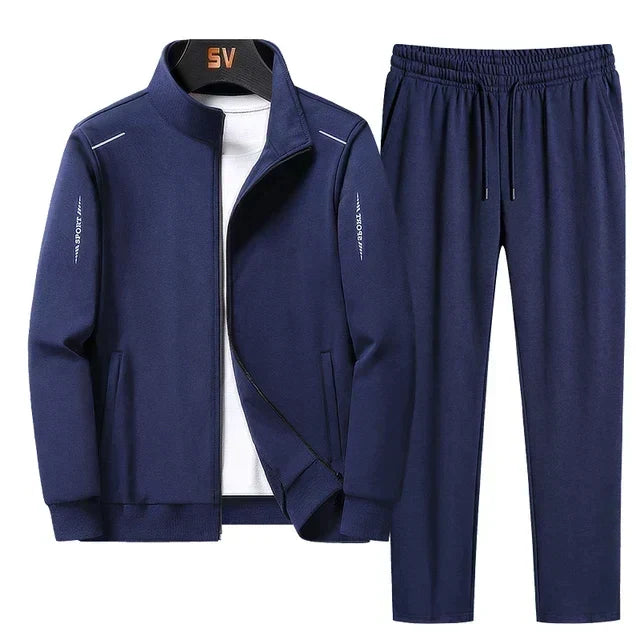 Conjunto masculino de duas peças para treino e uso diário. Roupa esportiva transpirável e confortável para homem.