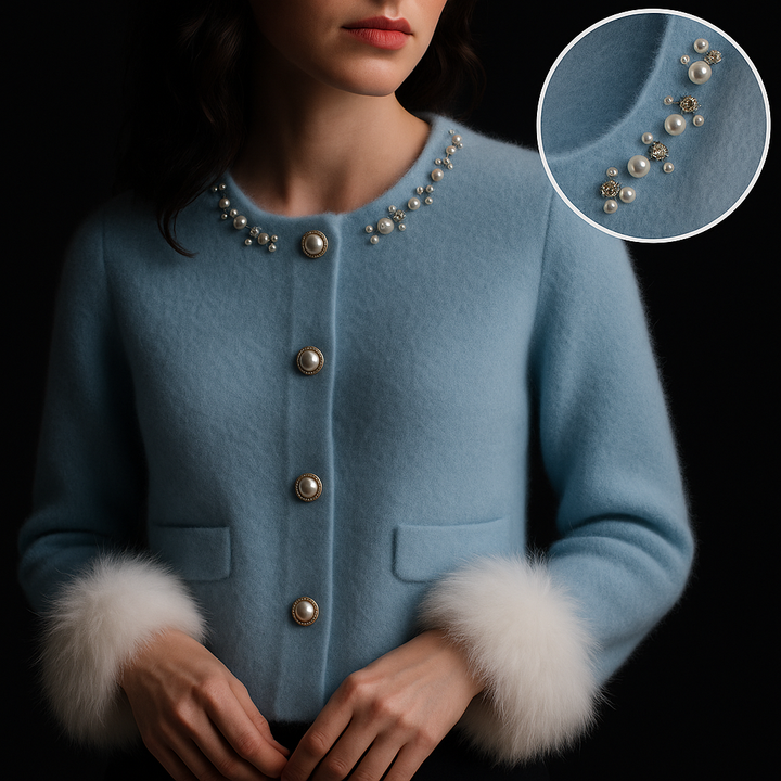 Cardigã rosa feminino aconchegante com detalhes. Suéter elegante e casual de inverno para estilo.