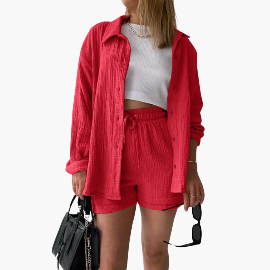 Peça chave do verão: conjunto feminino Aurélie, casual chique, versátil e super confortável.