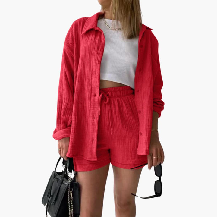 Peça chave do verão: conjunto feminino Aurélie, casual chique, versátil e super confortável.