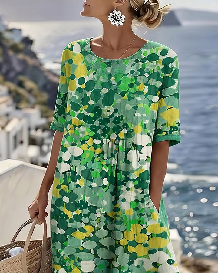 Vestido feminino solto e leve, midi floral para conforto no verão e primavera. Roupa diária.