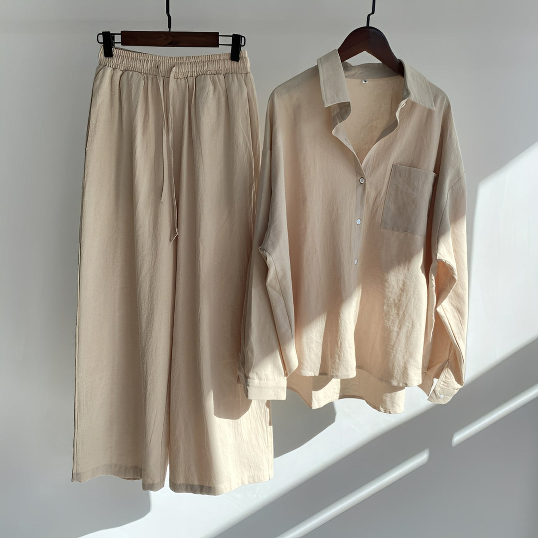 Conjunto feminino casual de duas peças, folgado e confortável para o verão.
