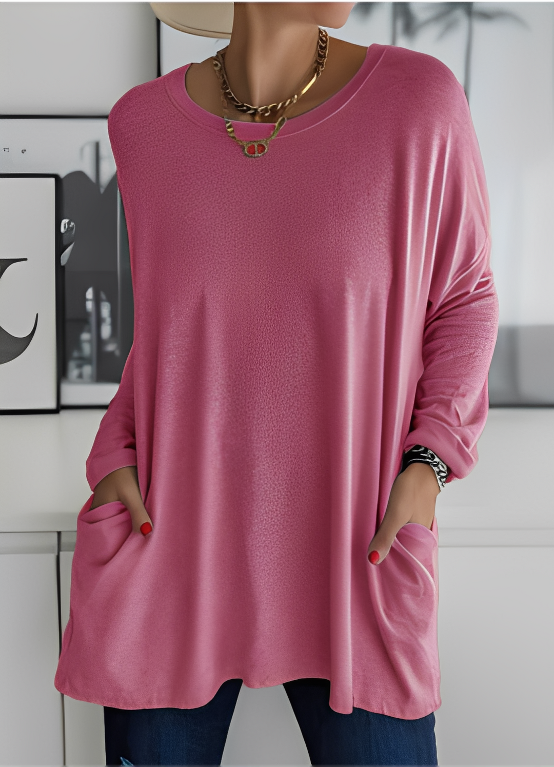 Pulôver feminino solto e confortável com estilo simples, perfeito para moda casual de inverno e outono.