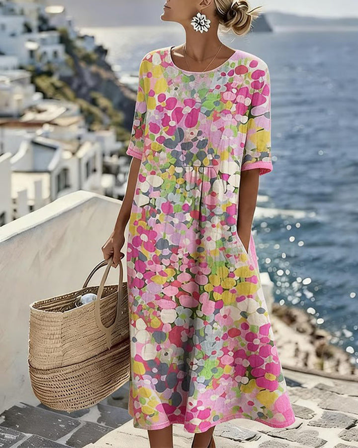 Vestido feminino midi floral solto e leve para verão, conforto e estilo casual elegante.