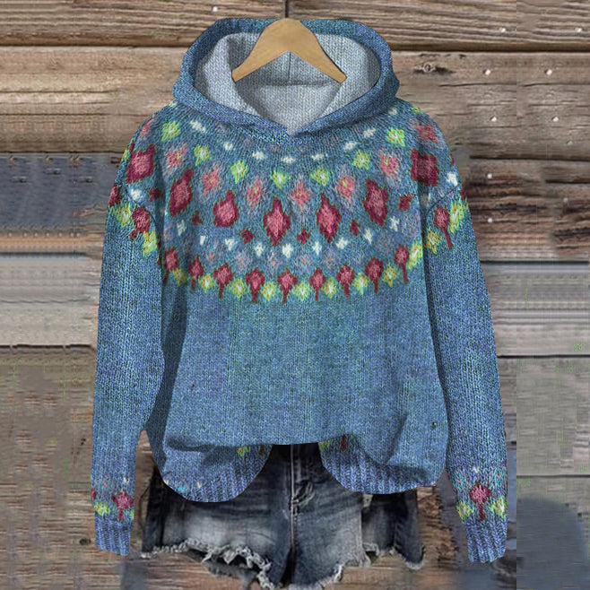 Casaco com capuz feminino, moda casual de inverno. Confortável e quente, com design nórdico para dias frios.