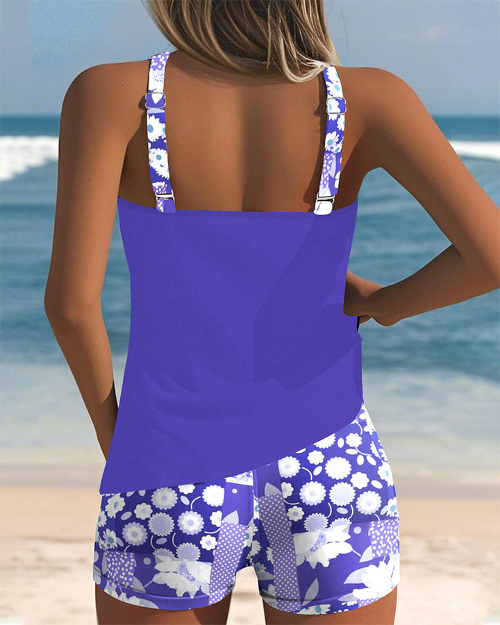 Tankini feminino para piscina, conjunto 2 peças estampado, ideal para o verão.