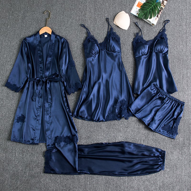 Pijama feminino 5 peças vermelho, lounge wear elegante. Roupa de dormir confortável e sofisticada.