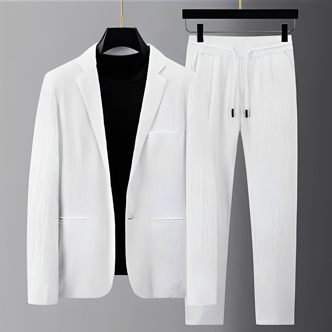 Conjunto masculino estiloso de duas peças, perfeito para o verão. Roupa casual e confortável para lazer e moda masculina.