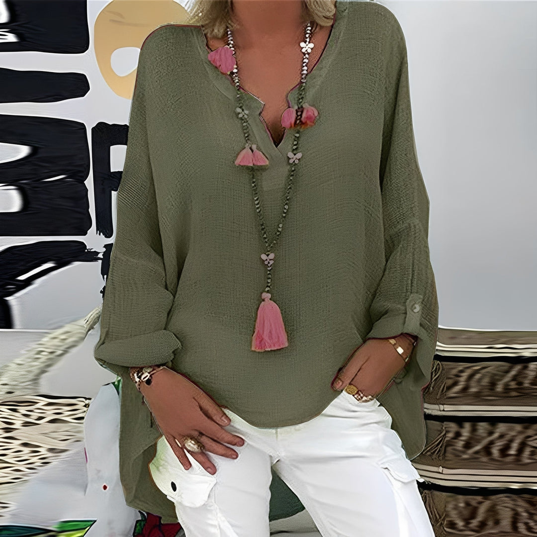 Blusa feminina Annie casual solta, arejada e confortável, ideal para o verão e um estilo relaxado.