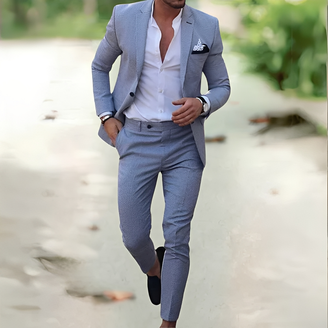 Roupa social masculina elegante. Conjunto formal de duas peças para eventos, escritórios e estilo sofisticado.