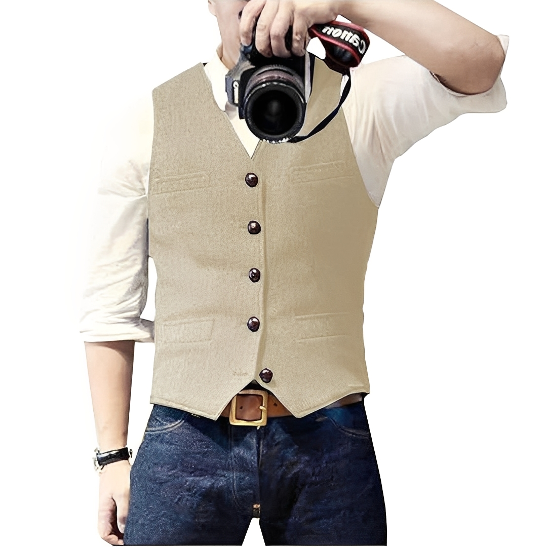 Colete masculino elegante para outono, ideal para camadas casuais e estilo moderno.
