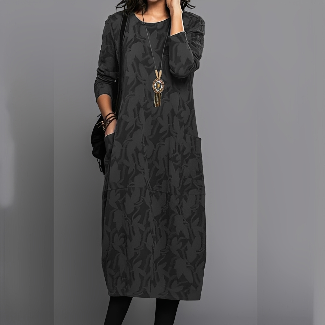 Vestido de inverno feminino casual gola redonda midi. Conforto e elegância na moda inverno roupa feminina.