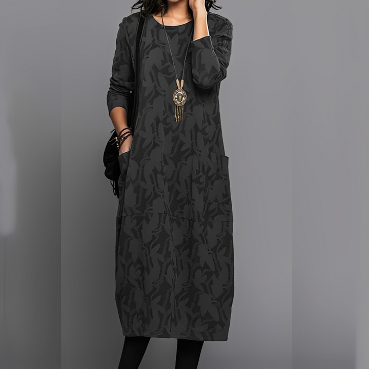 Vestido de inverno feminino casual gola redonda midi. Conforto e elegância na moda inverno roupa feminina.