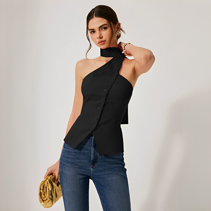 Top halter feminino de verão, peça chave confortável e estilosa para a moda casual e dias quentes.