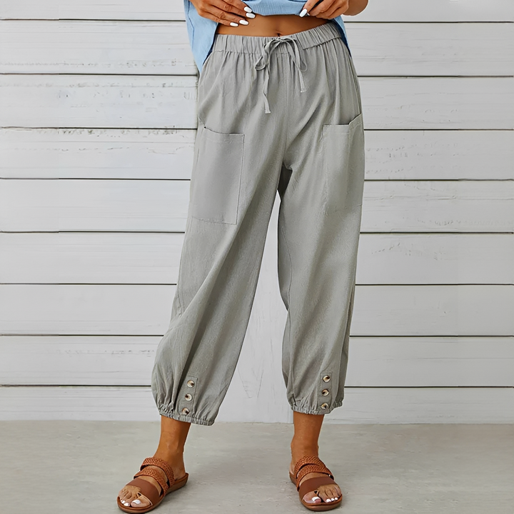 Calças femininas Scarlett versáteis com cordão ajustável, confortáveis para moda casual e verão.