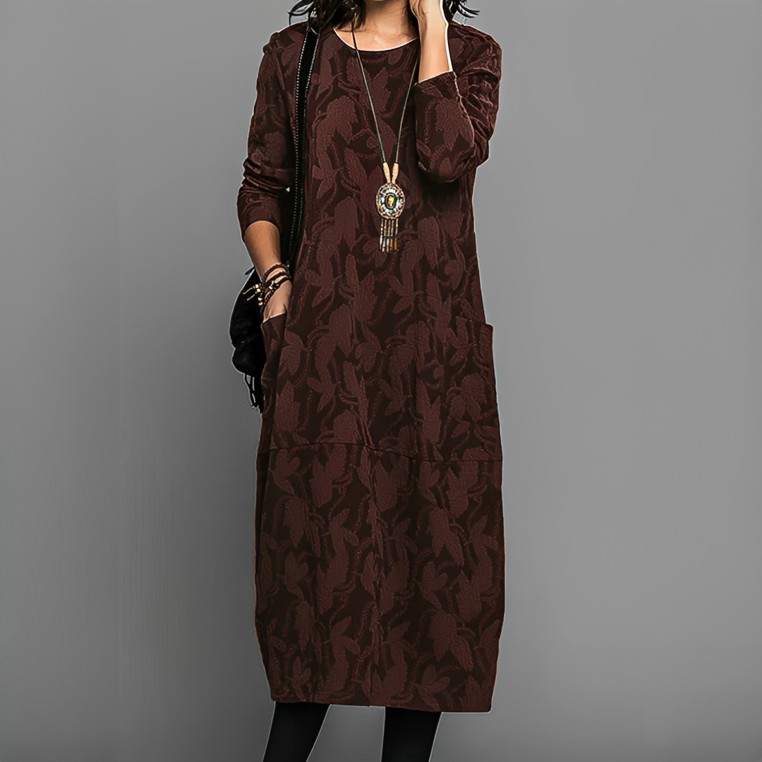 Vestido midi feminino elegante, com estampa moderna e caimento casual para o verão, perfeito para moda feminina confortável.