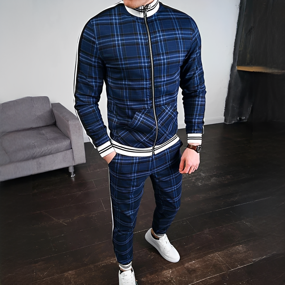 Look masculino elegante com conjunto de duas peças para outono/inverno. Roupa confortável e estilosa.