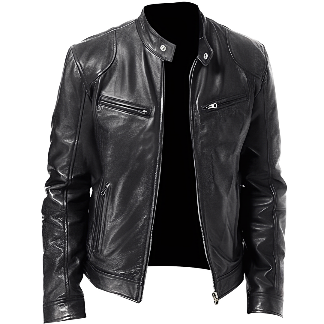 Jaqueta masculina slim fit, casaco de motoqueiro versátil. Perfeito para estilo casual e elegante.