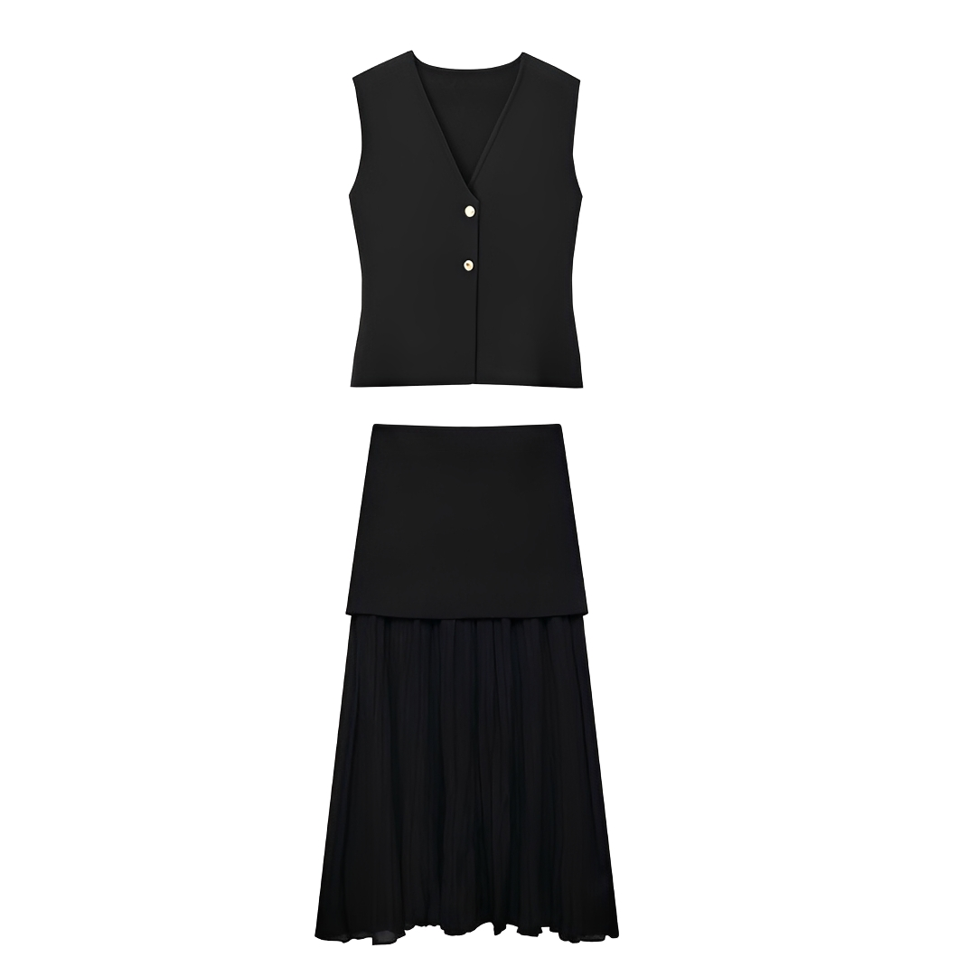 Look do dia: Conjunto feminino de colete e saia, estilo elegante e casual. Ideal para moda primavera/verão e office wear.