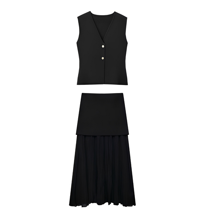 Look do dia: Conjunto feminino de colete e saia, estilo elegante e casual. Ideal para moda primavera/verão e office wear.