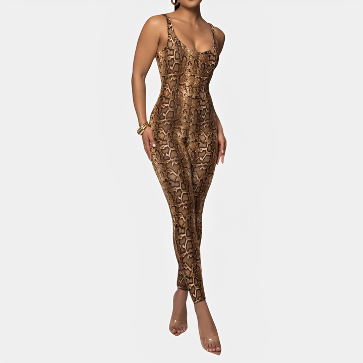 Macacão feminino bodycon estiloso estampado para o verão, peça única casual e elegante.