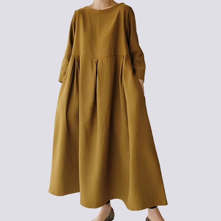 Vestido feminino casual elegante com bolsos. Peça solta, confortável e vibrante para a moda verão.