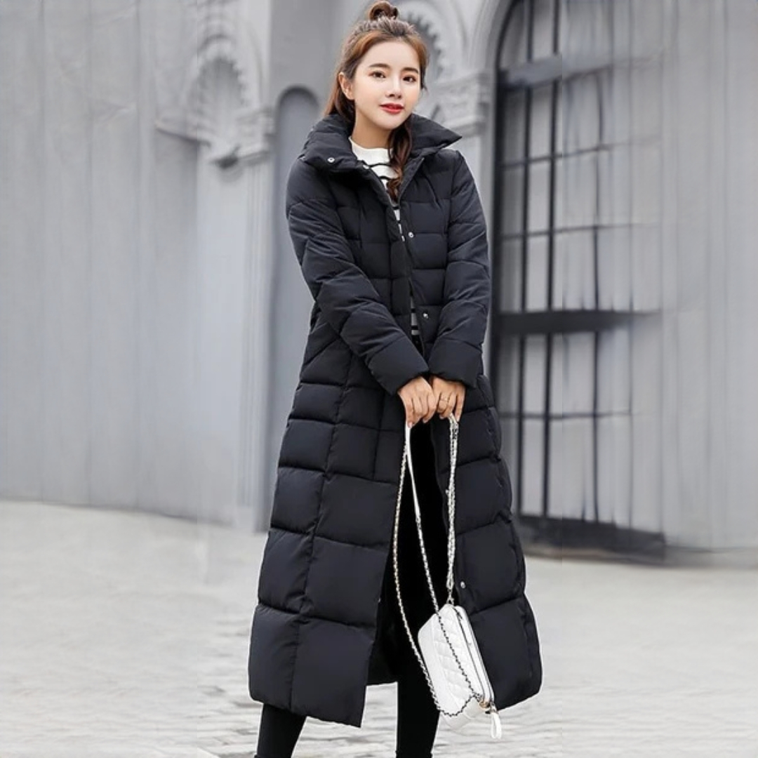 Casaco sobretudo feminino bege elegante, quente e confortável para o inverno, com estilo sofisticado.