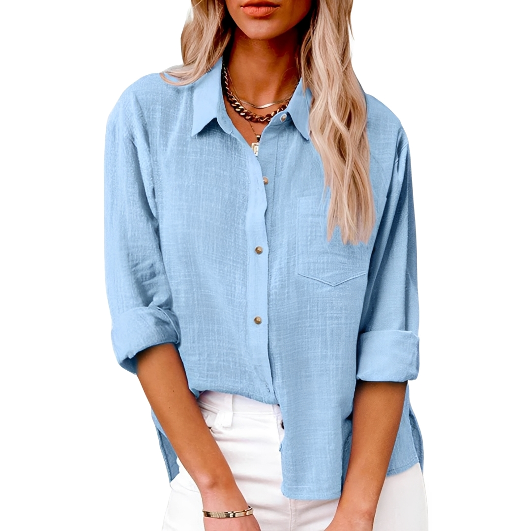 Camisa feminina casual Karla para verão, manga longa, conforto e estilo para o dia a dia. Moda feminina.