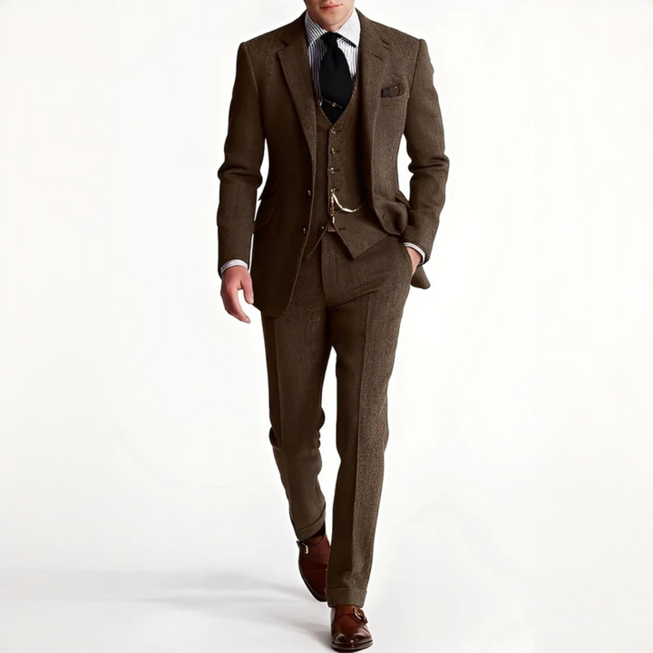 Terno masculino clássico de três peças elegante, ótimo para festas e reuniões formais. Roupa social.