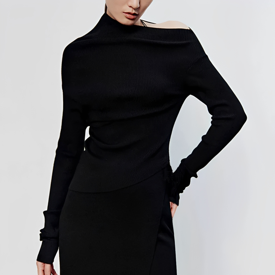 Top feminino elegante assimétrico de manga longa, perfeito para adicionar um toque de moda ao seu guarda-roupa.